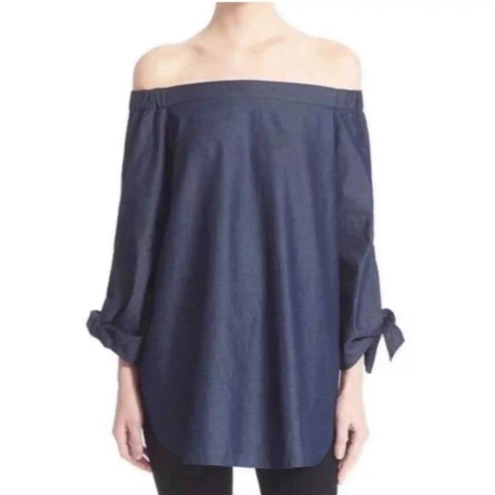 TIBI Chambray‎ Pheasant Top Off The Shoulder 0